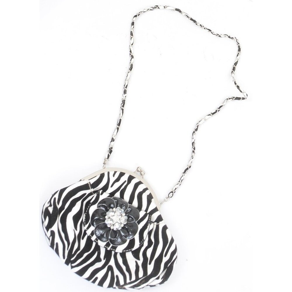 Y2K Zebra Animal Print Mini Hobo Rhinestone Flower Keylock Crossbody Purse